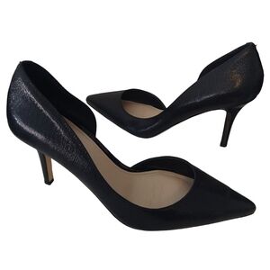 White House Black Market Ella Embossed Wavy D'Orsay Black Leather Pumps Elegant